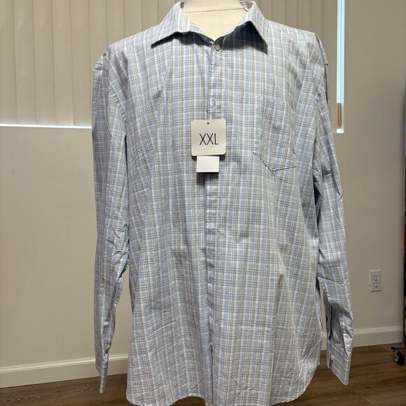 New! CK Calvin Klein Men’s Blue Plaid  Long Sleeves Button Down Size XXL NWT - Picture 1 of 5